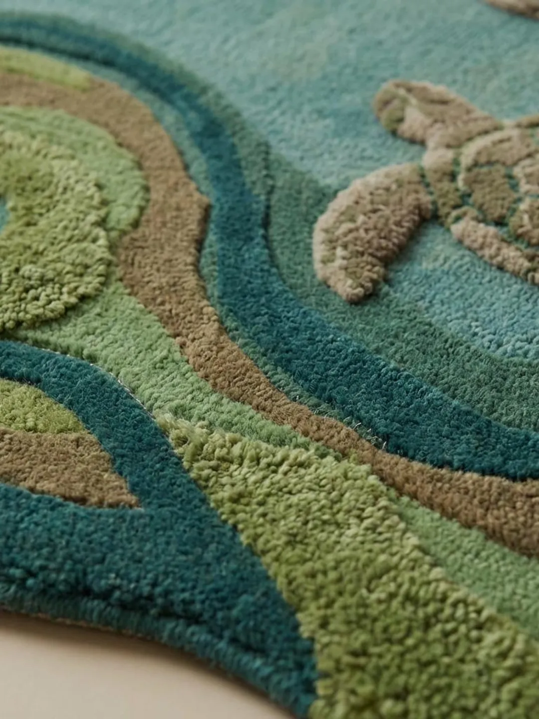 Hand Tufted Turtle Rug, Coastal Kids Room Wool Area Rug, Organic Ocean ...