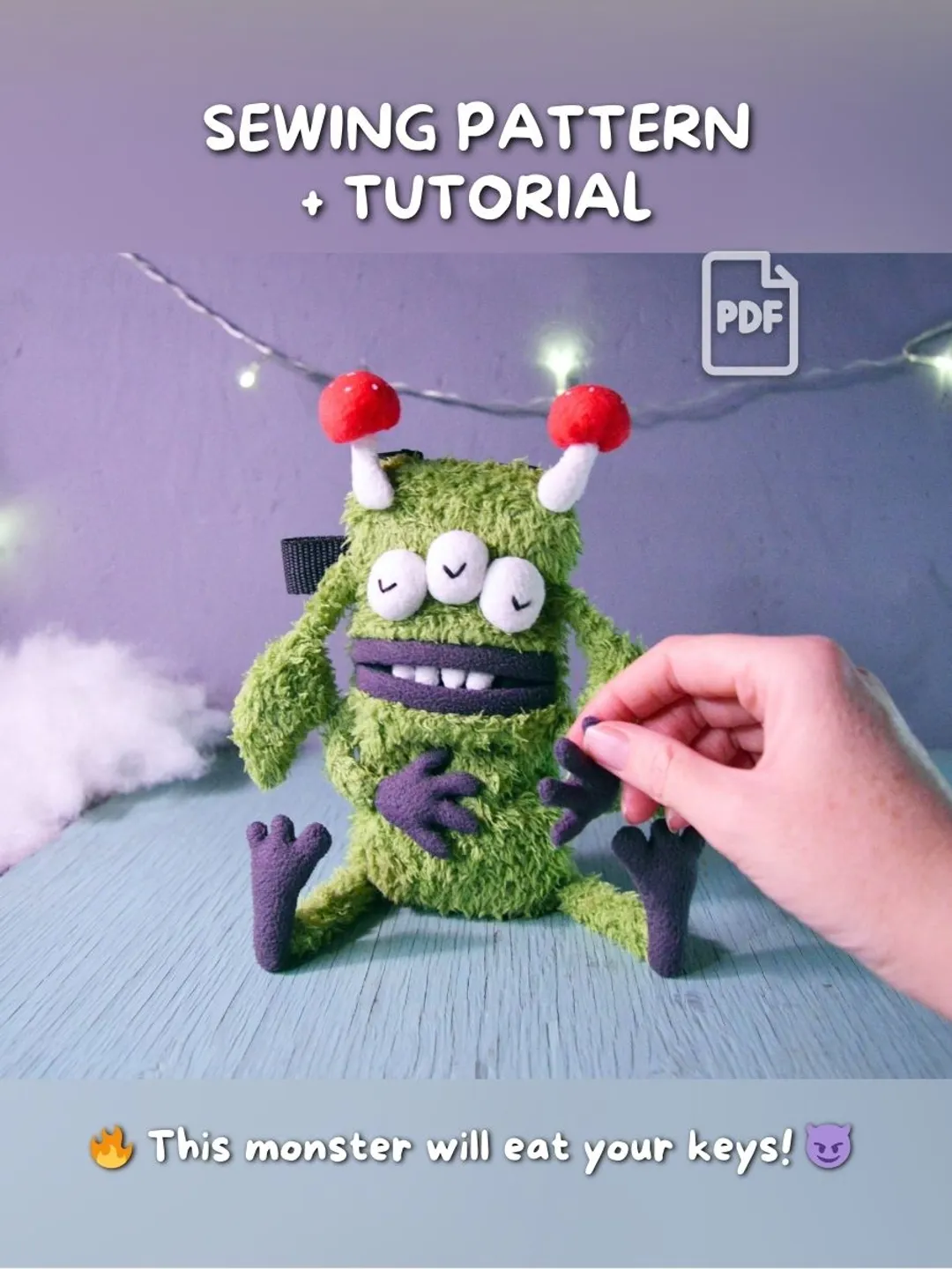 Monster Bag Sewing Pattern PDF Tutorial • Plush Purse with Zipper & Pocket Mouth • Cute DIY Fleece Project