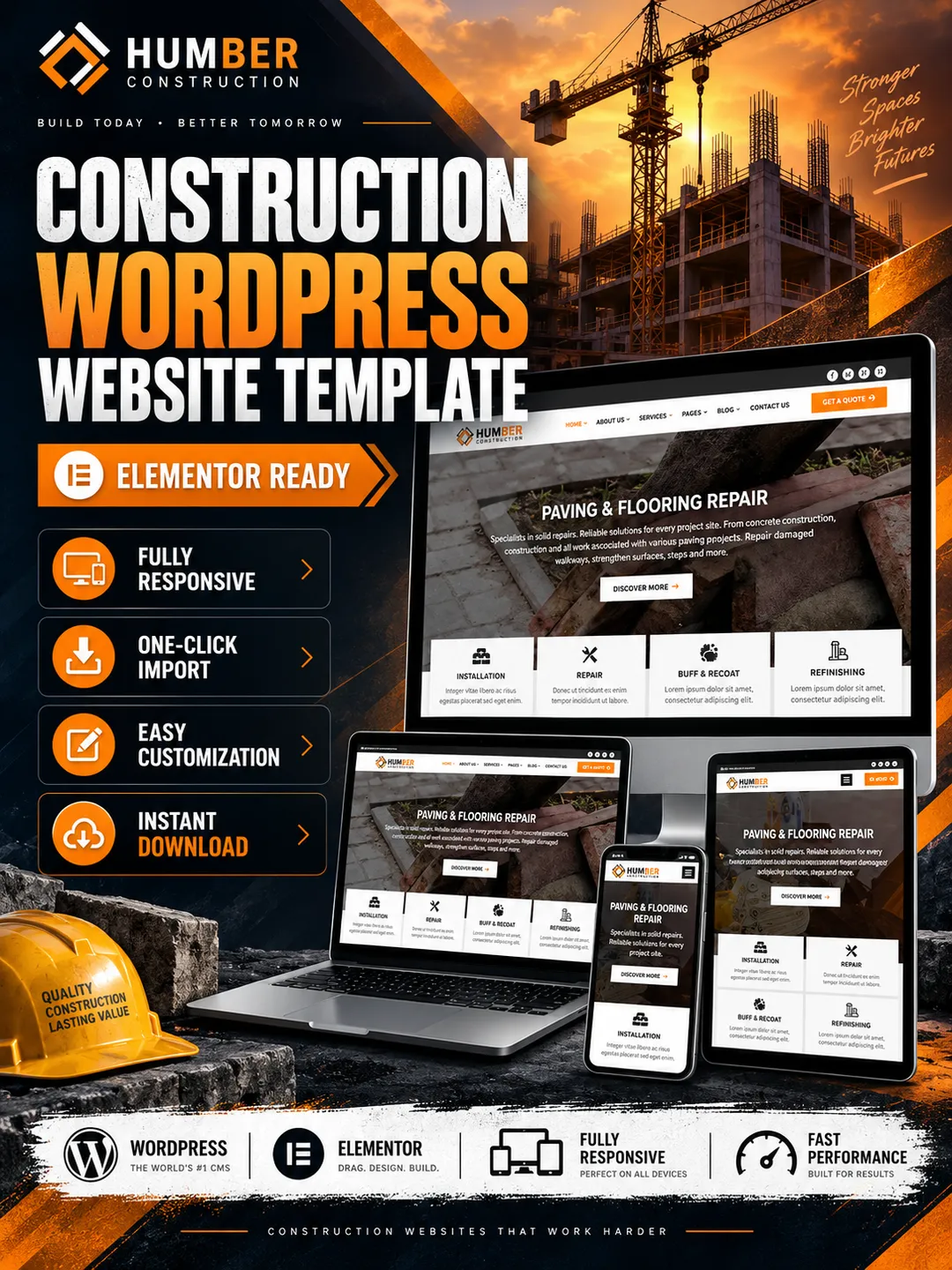 Construction Website Template for WordPress, Elementor Ready and Fully Responsive