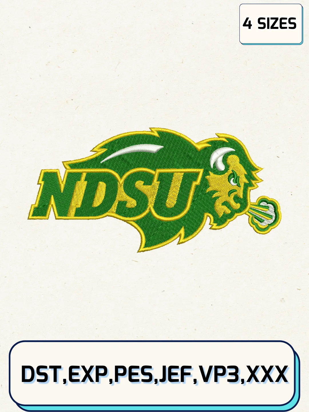 North Dakota State Bison Logos Embroidery Design Files, NCAA Logos Embroidery Designs, Machine Embroidery Files, 4 Sizes