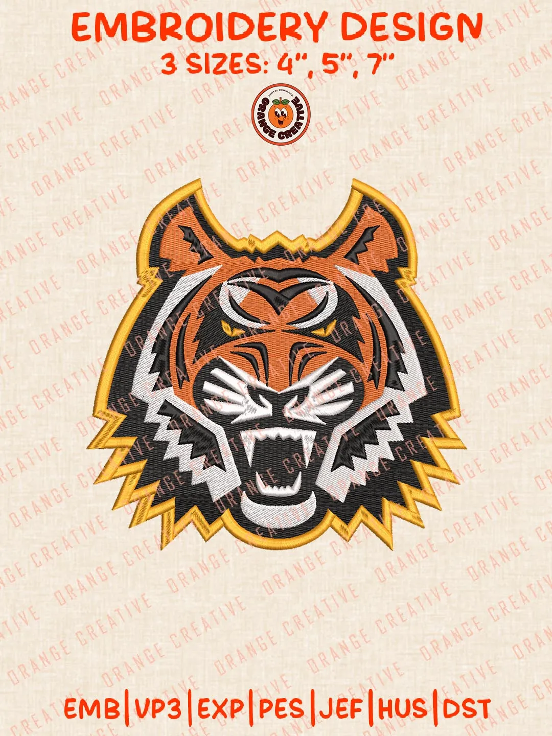 NCAA Idaho State Bengals Head Mascot Embroidery Design, NCAA Team Logo Embroidery Design, Machine Embroidery Design File, 4 Sizes, Custom Size, Digital Download