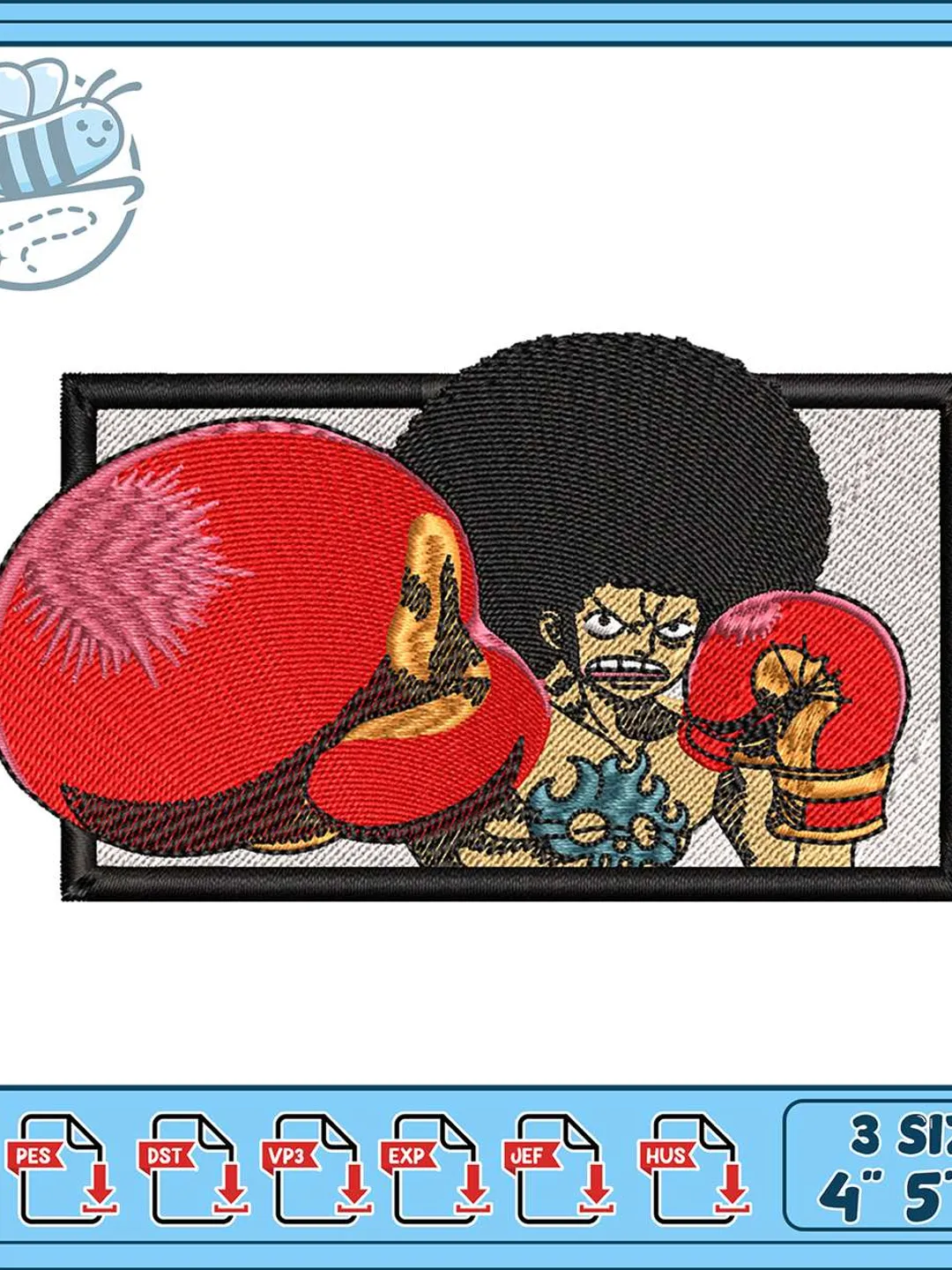 Monkey D Luffy Boxing Embroidery Design, Anime Fighter Patch Machine Embroidery File, One Piece Luffy Afro Boxing Embroidery