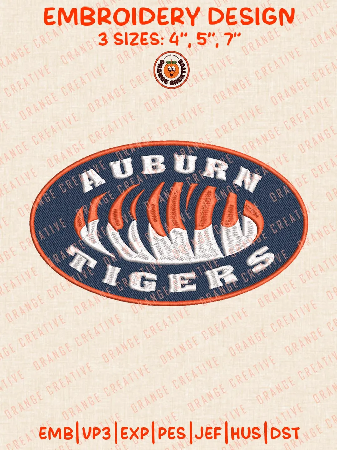 Auburn Tigers NCAA Logo Embroidery Design, NCAA Team Embroidery Design, Machine Embroidery Design File, 4 Sizes, Custom Size, Digital Download