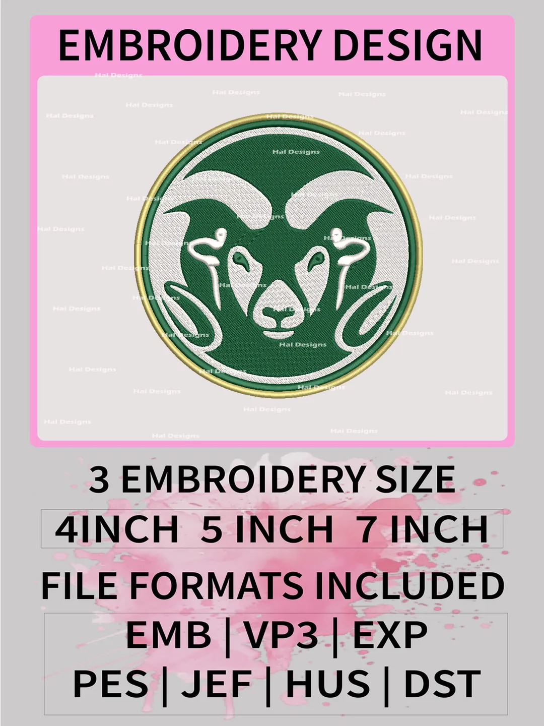 NCAA Colorado State Rams Embroidery File, 3 Sizes, 6 Formats, NCAA Machine Embroidery Design, NCAA Logo, NCAA Teams