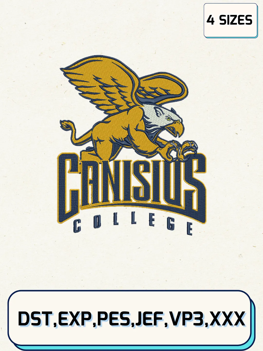 Canisius Golden Griffins Embroidery Design Files, NCAA Logos Embroidery Designs, Machine Embroidery Files, 4 Sizes
