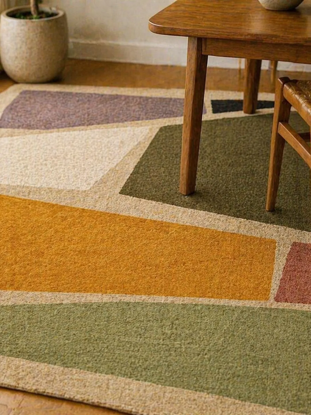 Hand Tufted Abstract Geometric Wool Rug, Modern Color Block Area Rug