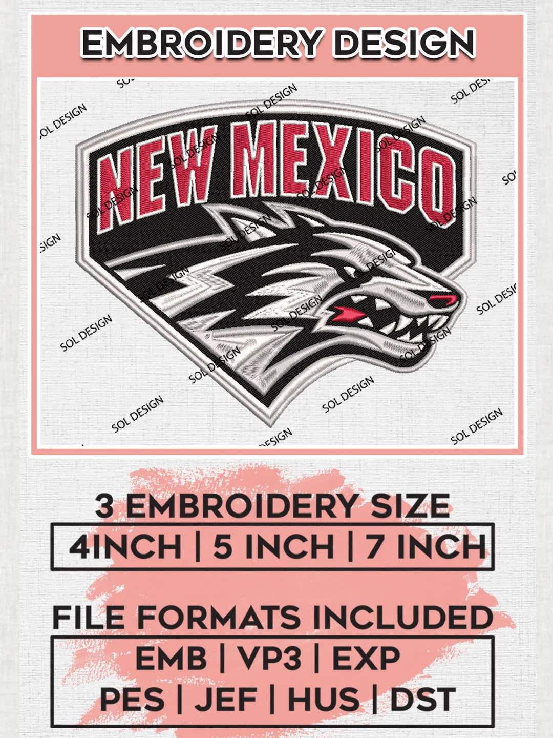 NCAA New Mexico Lobos Team Logo embroidery designs, NCAA New Mexico Lobos Logo Machine embroidery files, NCAA Team Logo embroidery designs, NCAA Game Day Machine embroidery designs, Digital Download