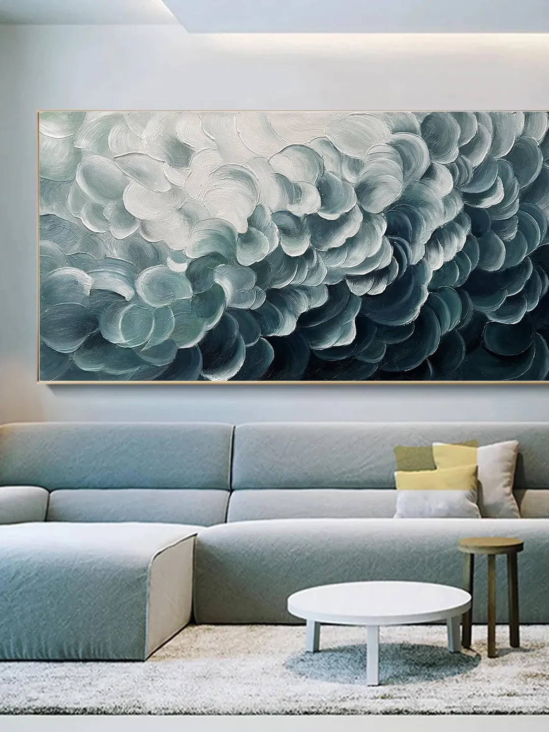 Original Blue and White Waves Oil Painting on Canvas Abstract Textured Wall Decor for Modern, Large Wall Art Living room Wall Art Home Decor