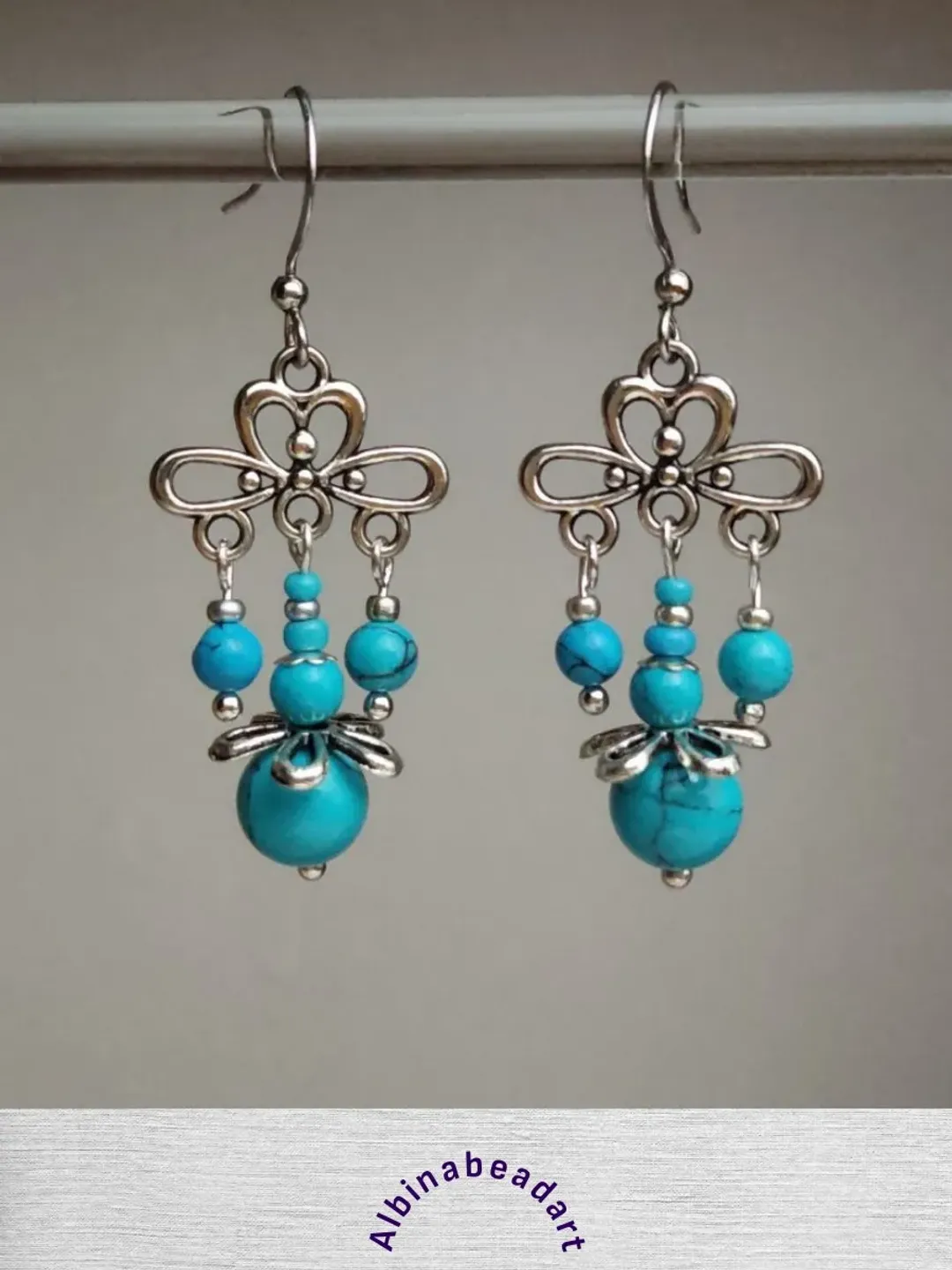 Turquoise earrings drop dangle blue earrings boho albinabeadart