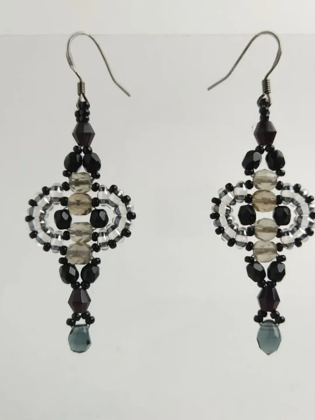Black beaded Gothic boho earrings long dangle drop