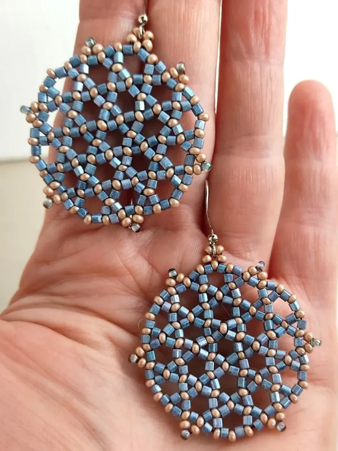 Grey round earrings beaded earrings dangle earrings