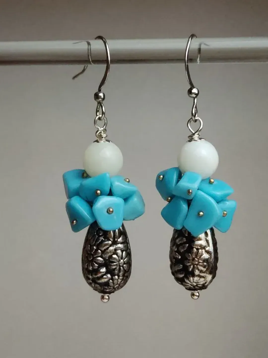 Turquoise coral earrings beaded earrings dangle drop earrings