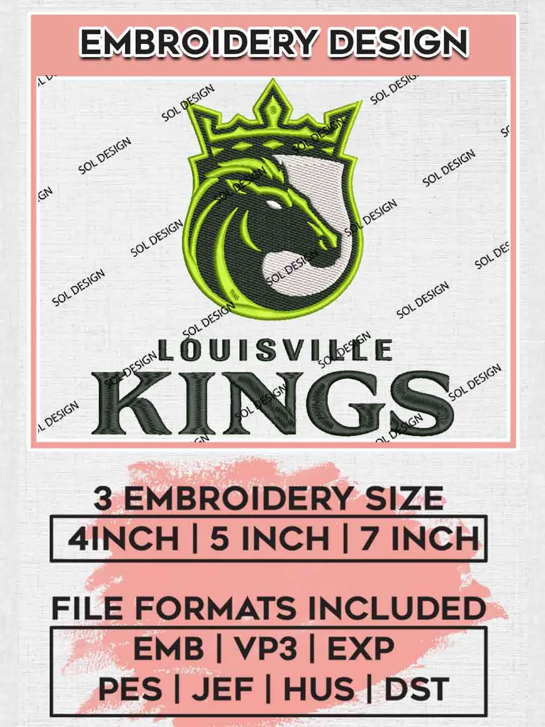 Louisville Kings Logo Embroidery Design, UFL Football League Embroidery files, Sport Machine embroidery designs, 3 sizes, Instant Download