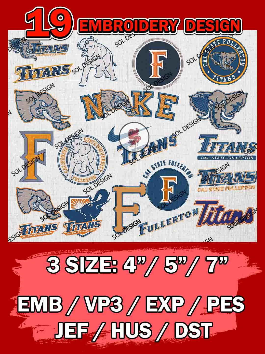 19 NCAA Cal State Fullerton Titans Bundle Embroidery Files, NCAA Cal State Fullerton Titans Team Bundle Embroidery Designs, NCAA Teams, National College Football Team 3 sizes, NCAA Cal State Fullerton Machine Embroidery, Digital Download