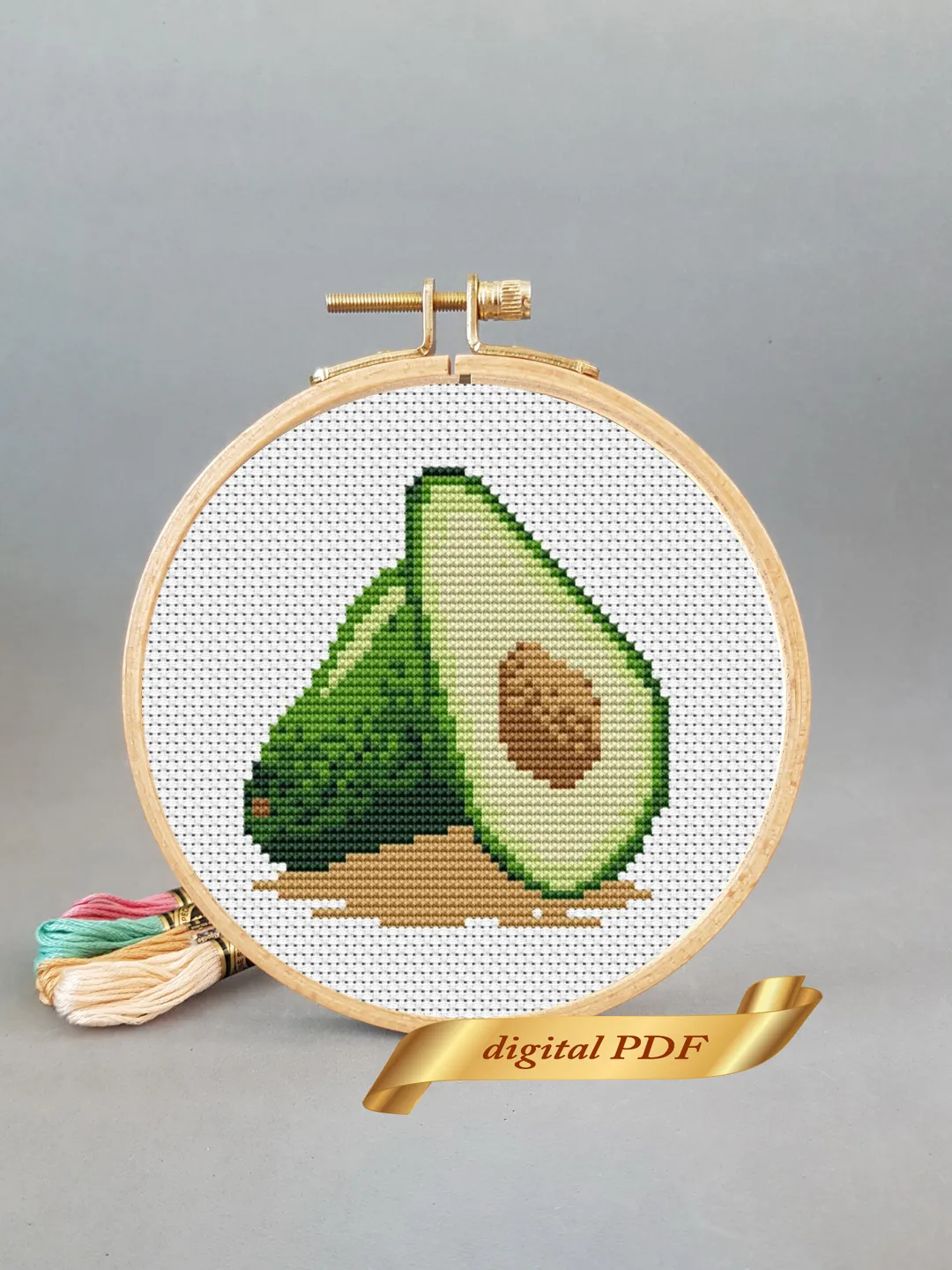 Avocado pattern pdf cross stitch, Easy embroidery DIY, small food pattern