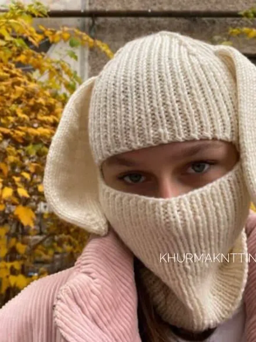 Adult Bunny balaclava hat Knitted bunny hood Rabbit ear hat adult