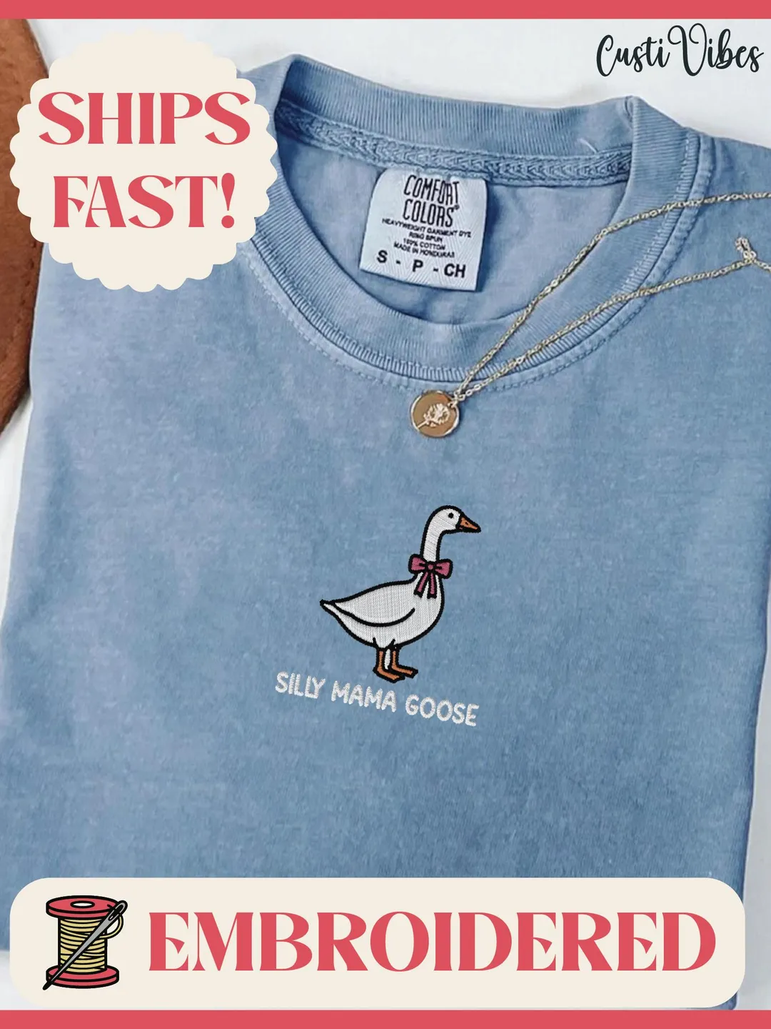 Silly Mama Goose Embroidered Shirt. Cute Goose Embroidery Tee. Funny Animal Shirt. Farm Animal Embroidered Gift. Cottagecore Goose Tee.