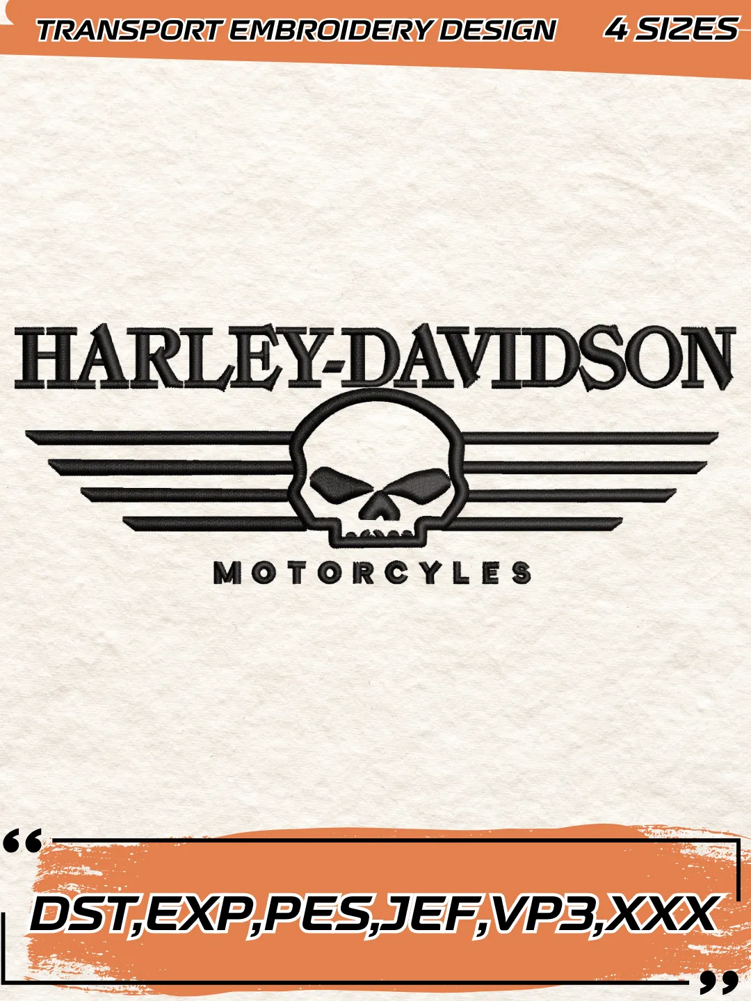 Harley Davidson Silhouette Logo Embroidery Design,Transport Embroidery File,4 Sizes, Digital Download