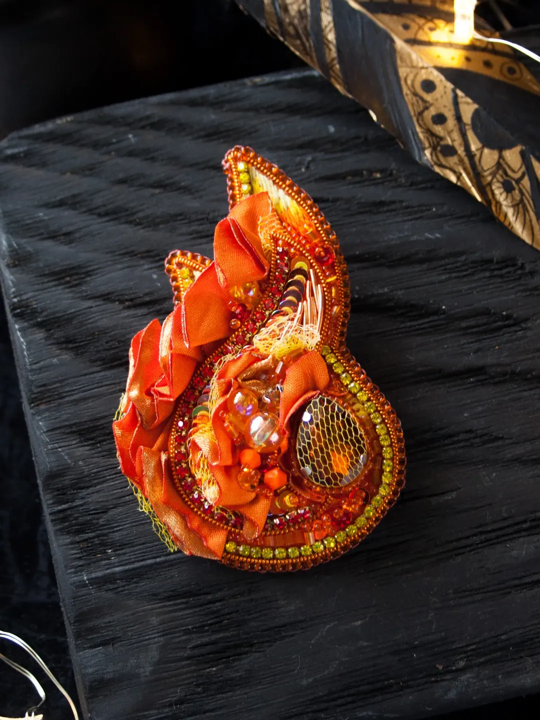 Orange fire brooch, fashion jewelry, rust wedding brooch