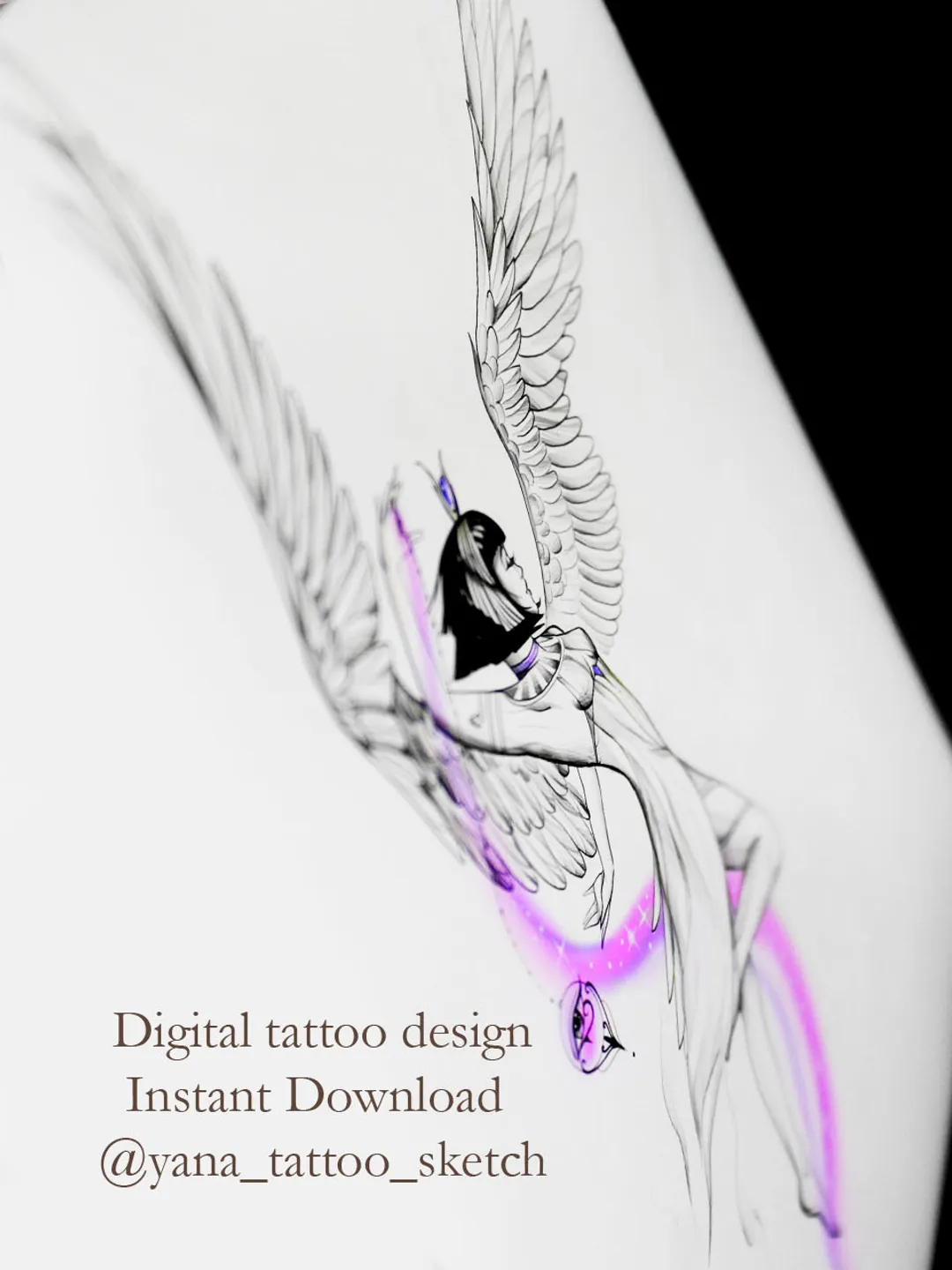 Goddess Isis Tattoo Design Outline Isis Egyptian Goddess Tattoo Idea Drawing, Instant download JPG, PDF, PNG