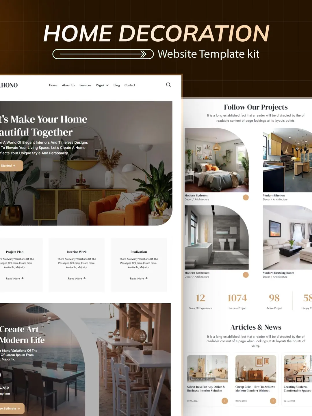 Interior Design WordPress Bricks Builder Template Kit | Home Decor, Furniture & Minimalist Website Template