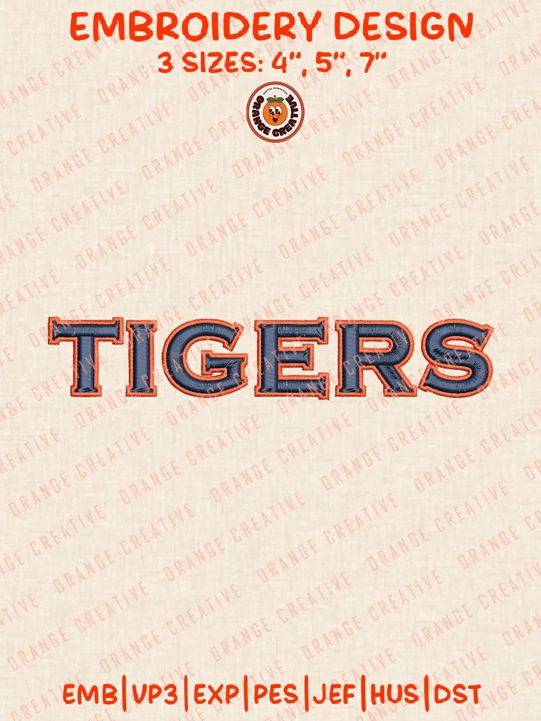 NCAA Tigers Text Logo Embroidery Design, NCAA Auburn Tigers Team Embroidery Design, Machine Embroidery Design File, 4 Sizes, Custom Size, Digital Download