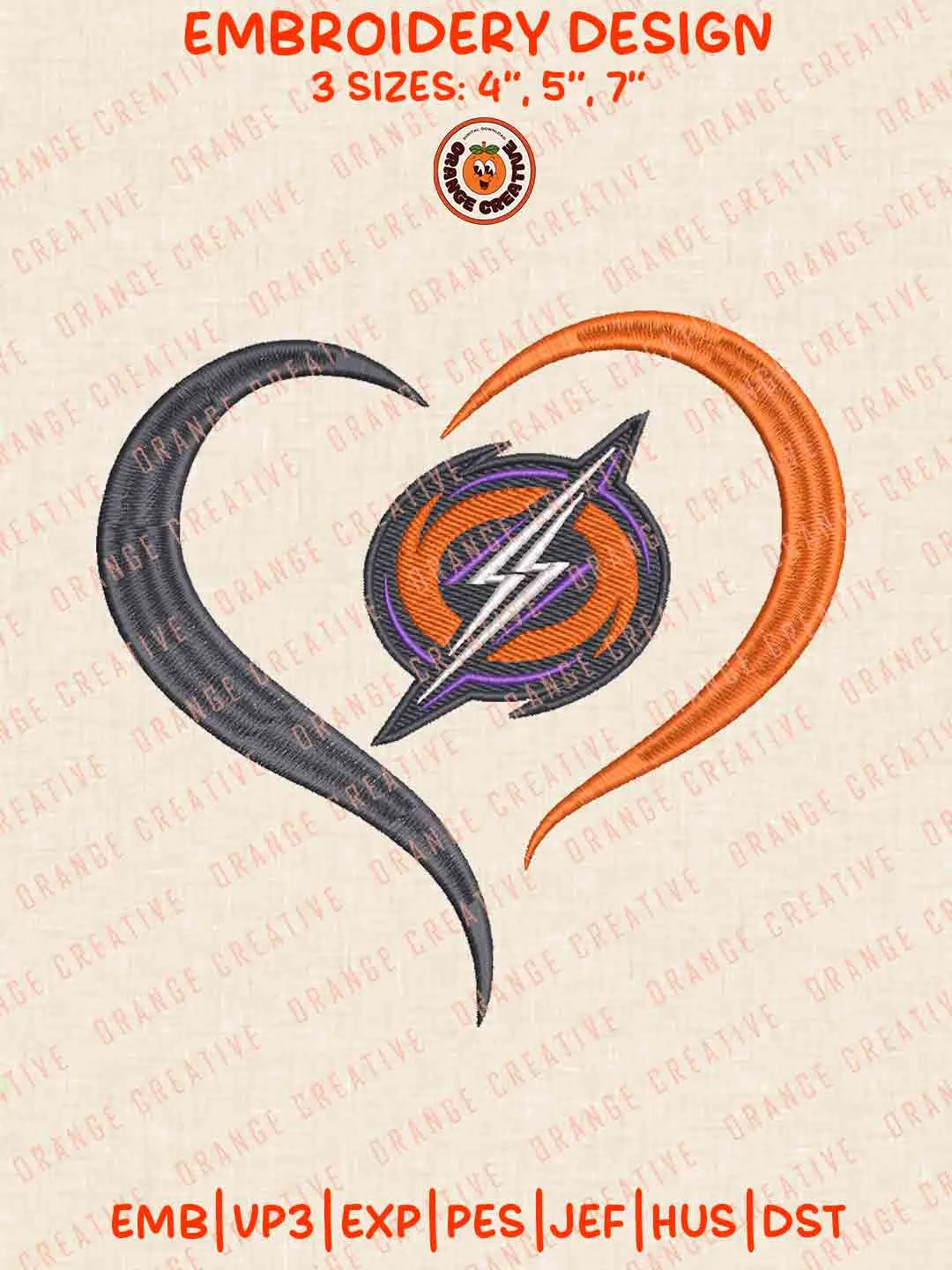 Orlando Storm Heart Embroidery Files, Football League Embroidery Designs, Sport Machine Embroidery Files, 3 Sizes, Custom Sizes, Instant Download