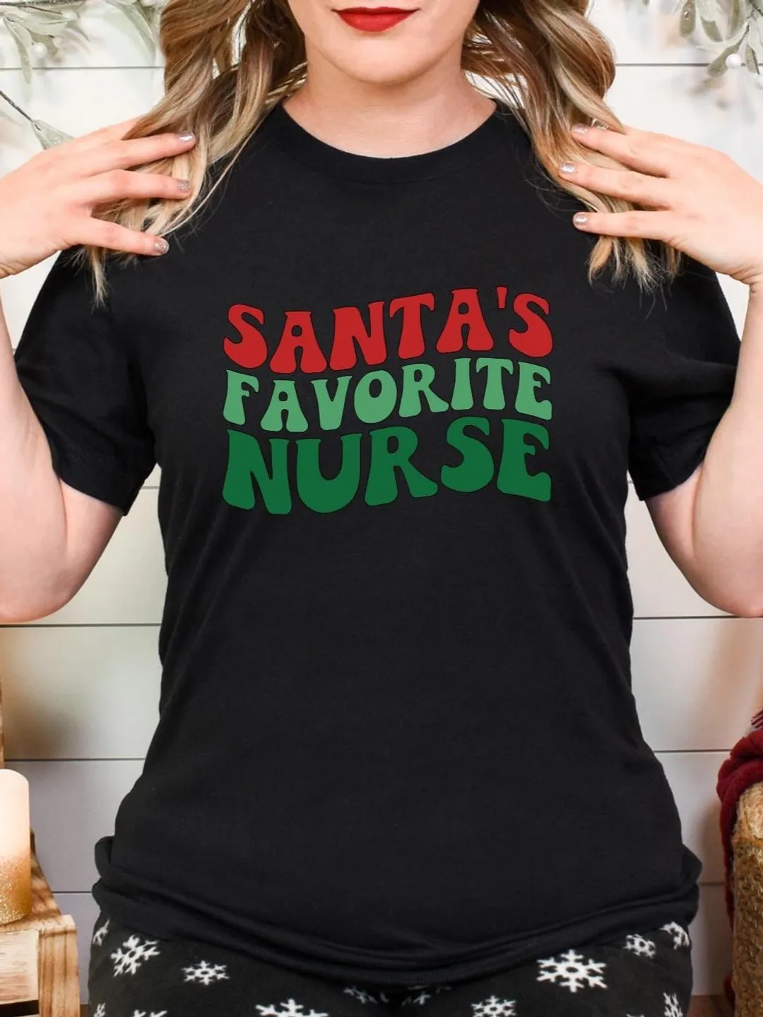 Santa's Favorite Nurse Christmas Tee: Retro Holiday Shirt