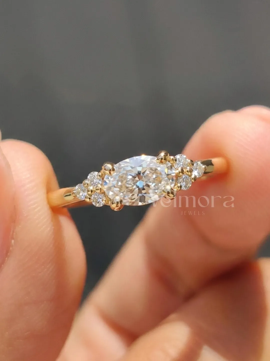 Oval Cut Diamond Wedding Band, Thin Gold Anniversary Ring, Dainty Bridal Band for Women