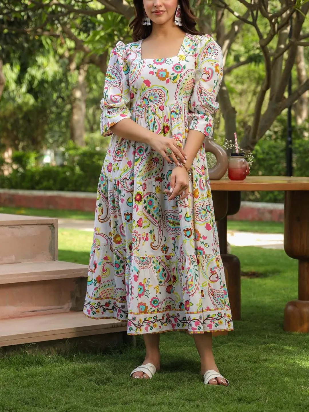indian cotton block print dress Hand Block Printed Dress | Summer Midi Dress | Cotton Floral Dress | White & Pink Dress| Handmade in India