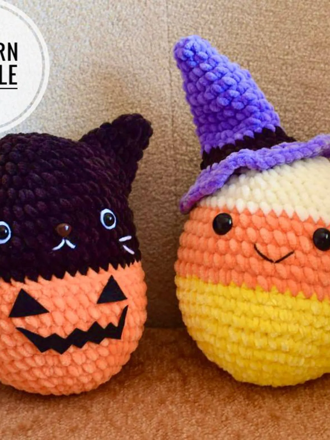 Crochet Halloween toys pattern set of 2 toys Cute spooky toys pattern Cute cat witch pattern Candy corn amigurumi pattern