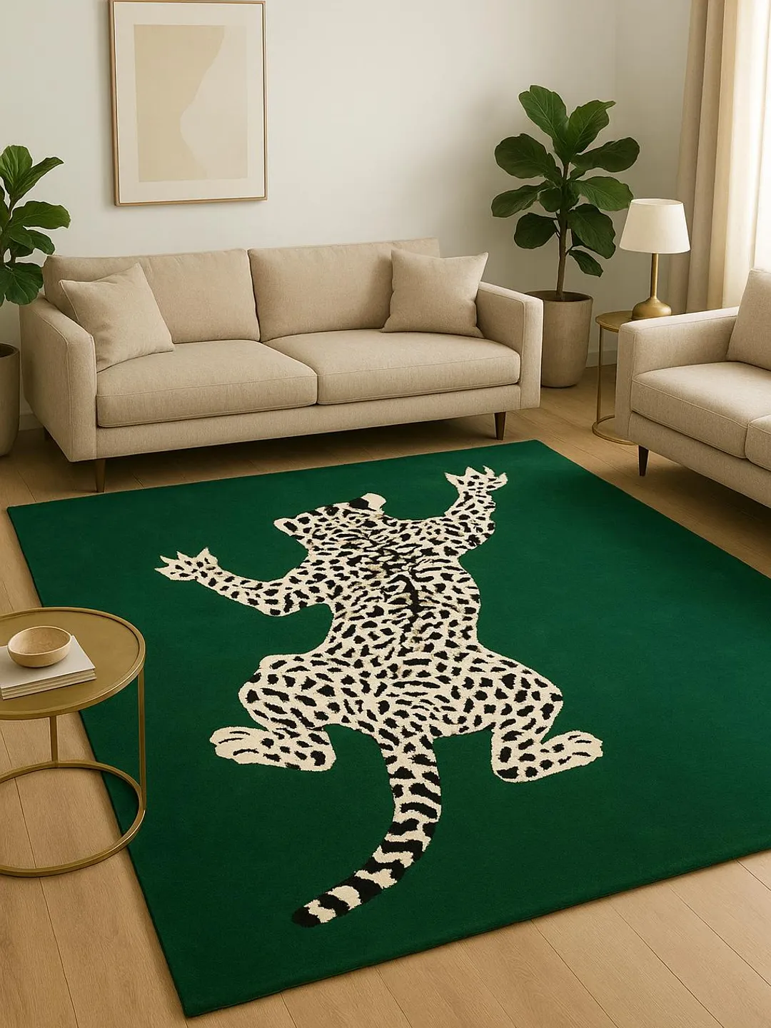 Emerald Green Leopard Area Rug, Modern Animal Print Wool Rug, Bold ...