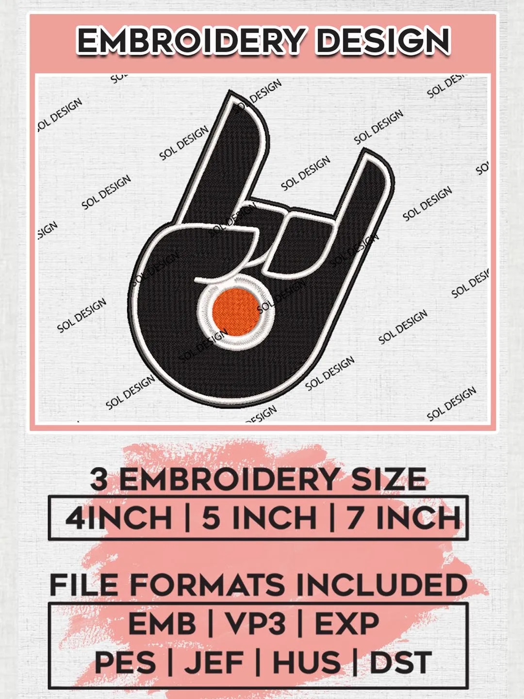Philadelphia Flyers NHL Hand Logo Embroidery Files, NHL Philadelphia Flyers Team Embroidery Designs,  NHL Embroidery Designs, NHL Machine Embroidery Designs, Digital Download