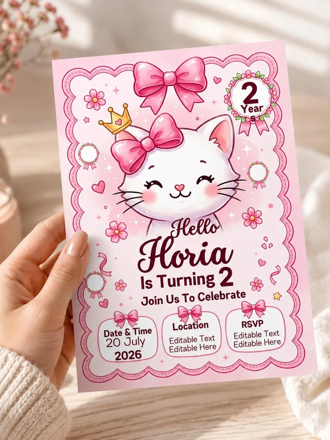 Kitty Birthday Invitation Template, Pink Girl Birthday Party Invite, Editable Canva Invitation, Kitten Birthday Invite, Digital Download