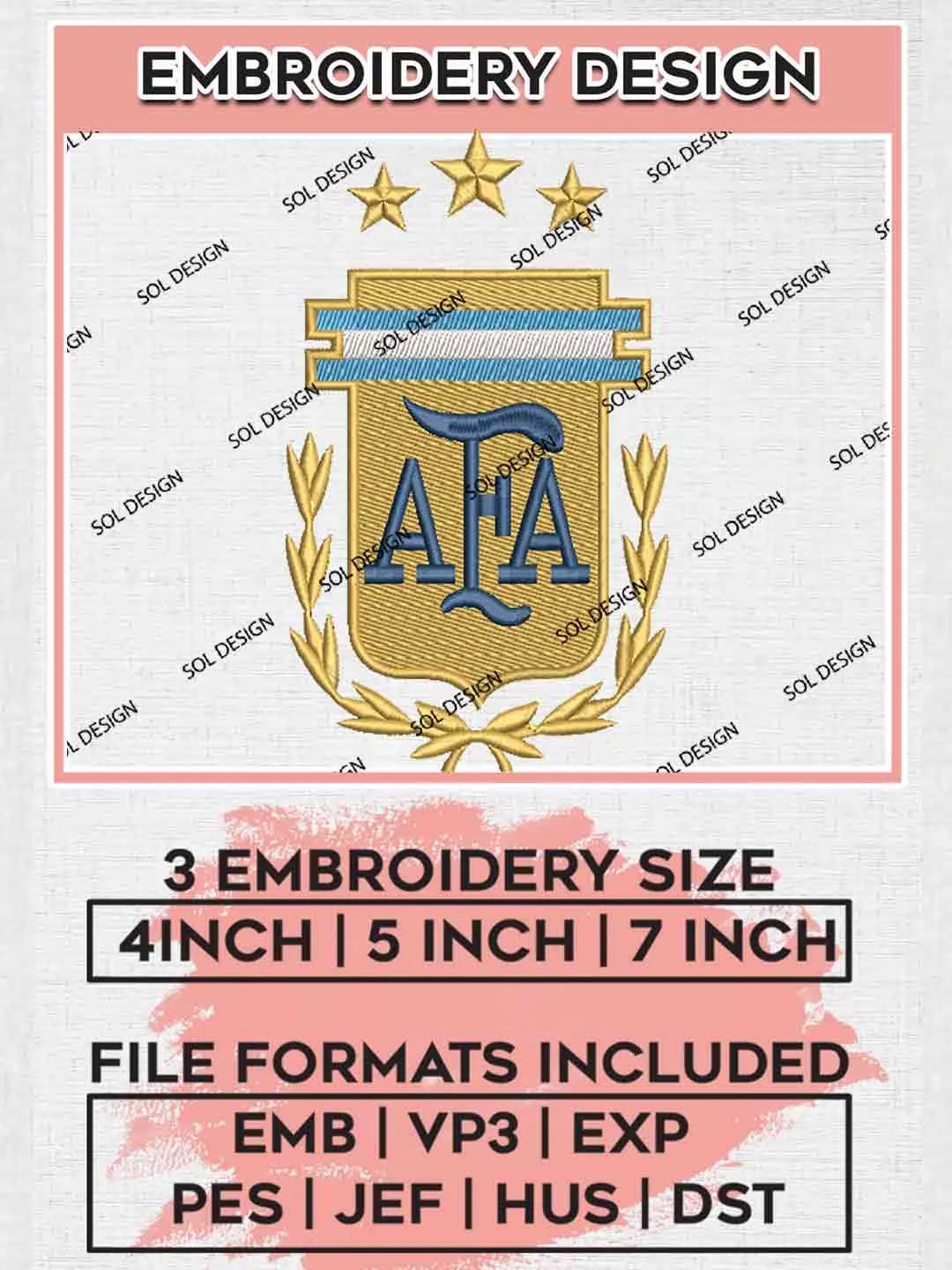 The Selection Football Team Logo Embroidery Designs, La Selección Logo Embroidery files, Argentina National Football Team, Machine embroidery designs, Digital Download
