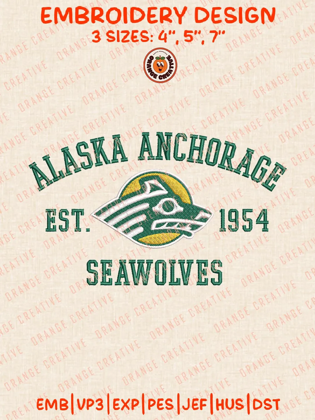 Alaska Anchorage Seawolves Est 1954 Embroidery Design, NCAA Team Logo Embroidery Design, Machine Embroidery Design File, 4 Sizes, Custom Size, Digital Download