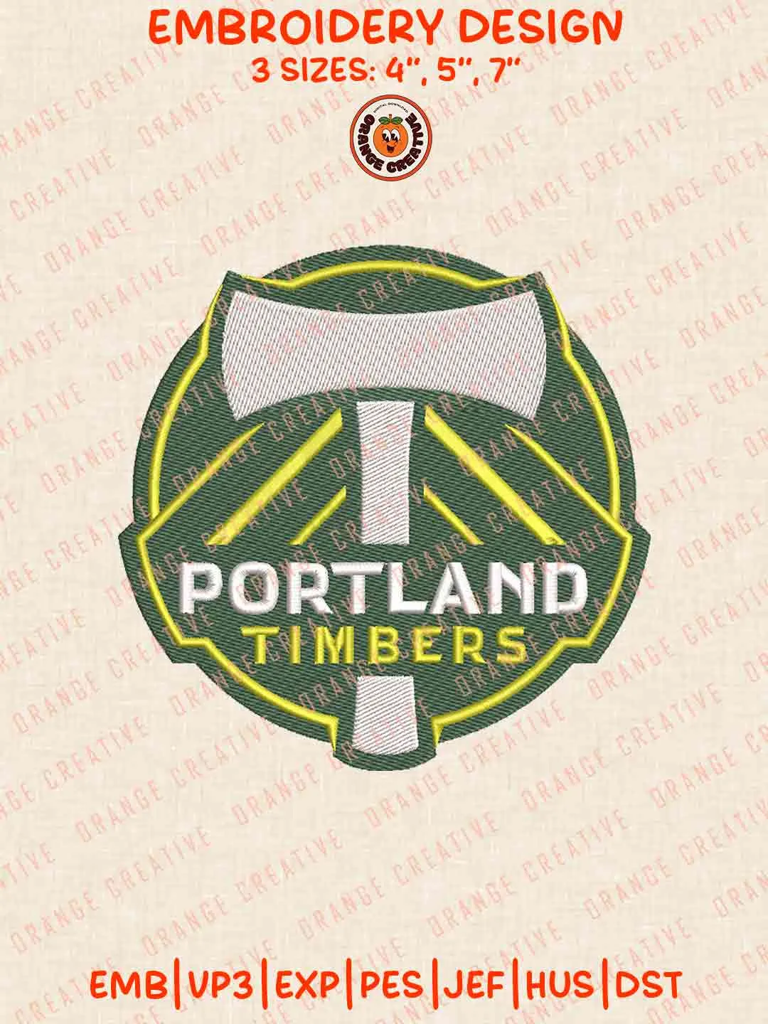 MLS Portland Timbers Logo Embroidery Files, Portland Timbers Embroidery Designs, League Soccer Machine Embroidery Files, MLS Portland Timbers Logo Machine Embroidery, 3 sizes, Digital Download
