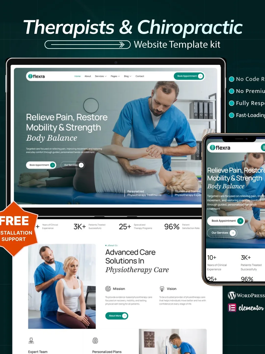 Therapist WordPress Elementor Template Kit | Physiotherapy, Chiropractic & Wellness Website Template