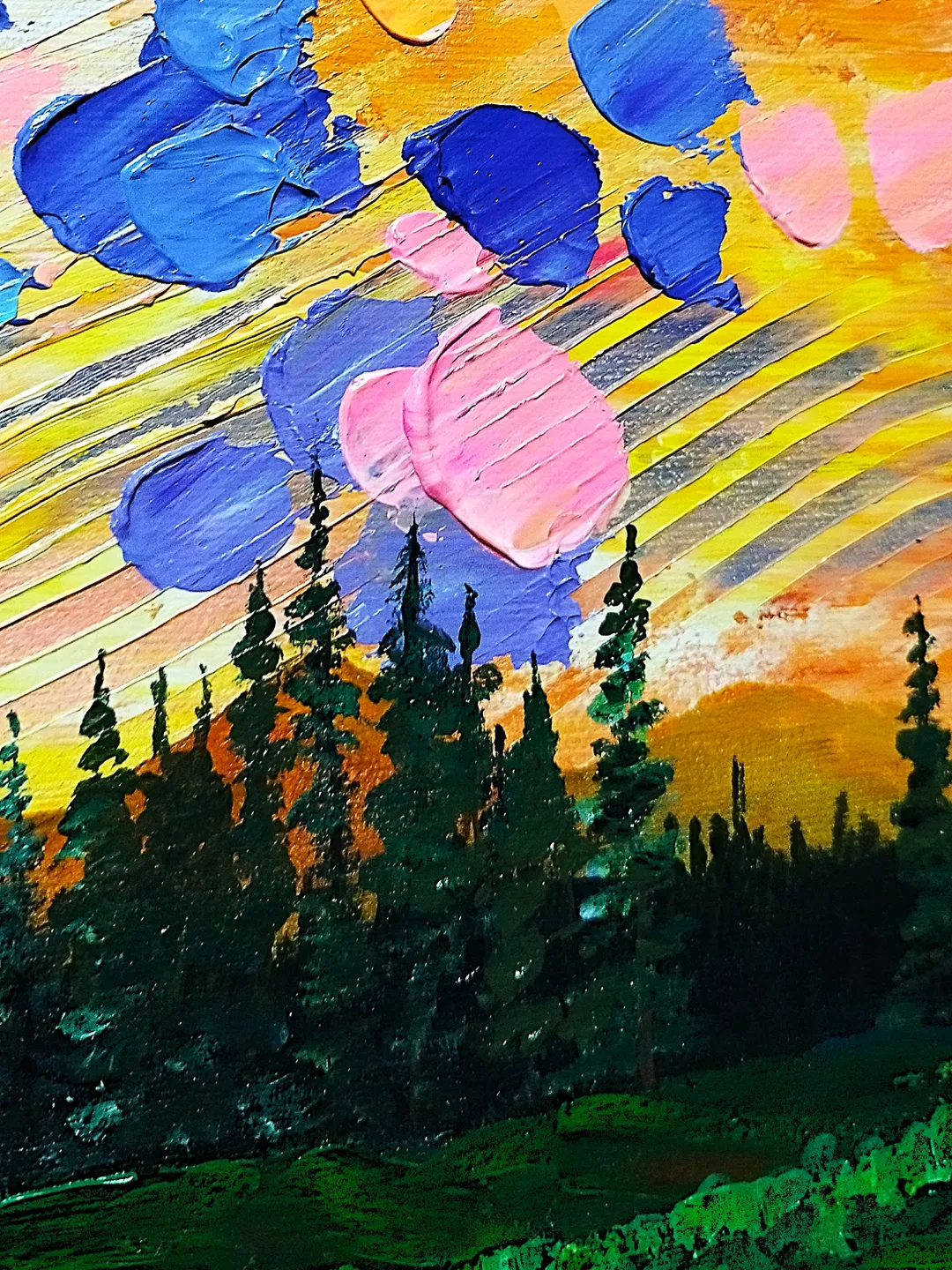 Textured Acrylic Painting Sunset Landscape Art Wall Decor