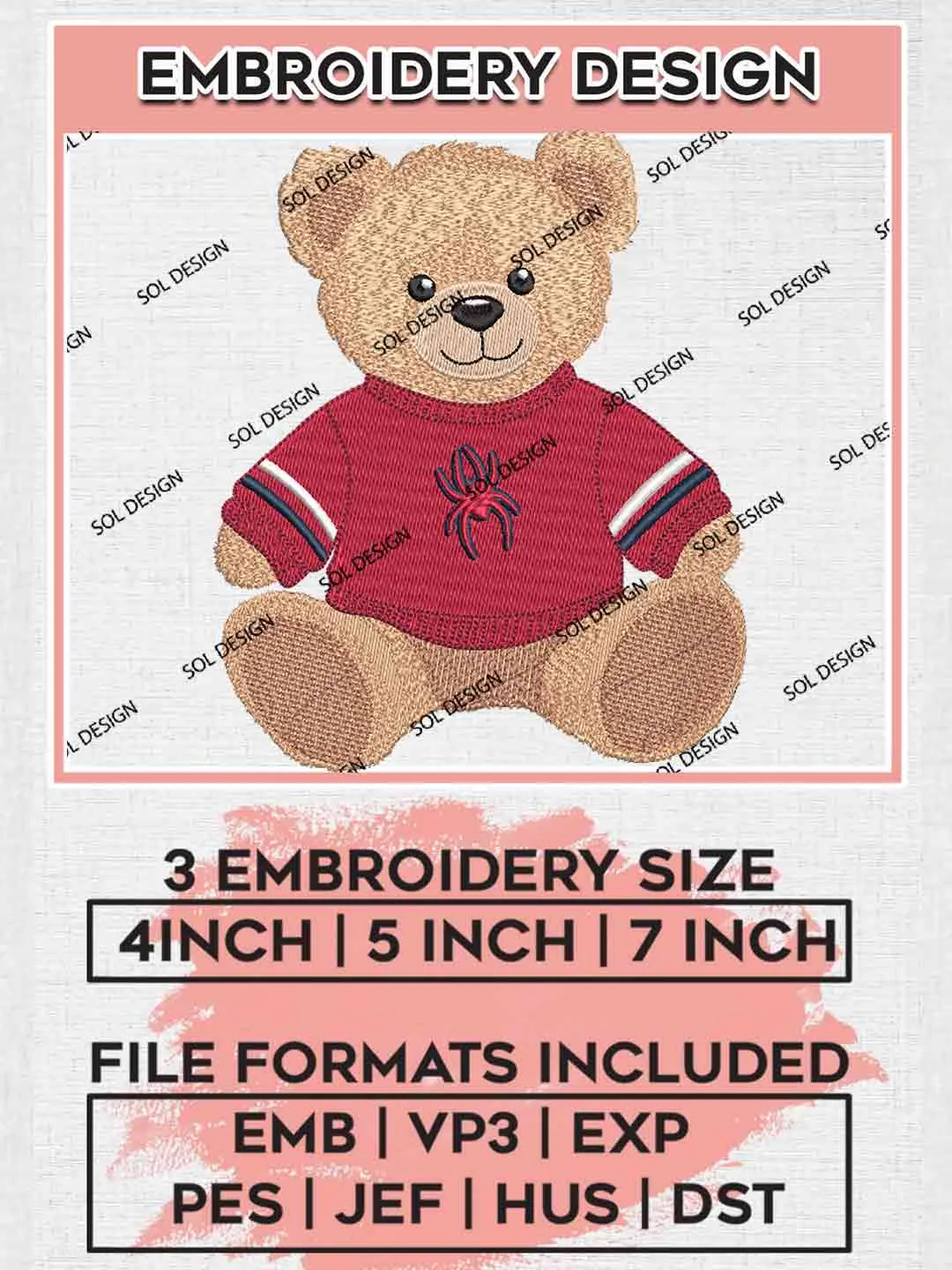 Richmond Teddy Bear Embroidery Designs, Football Embroidery files, Sport Machine embroidery designs, Instant Download