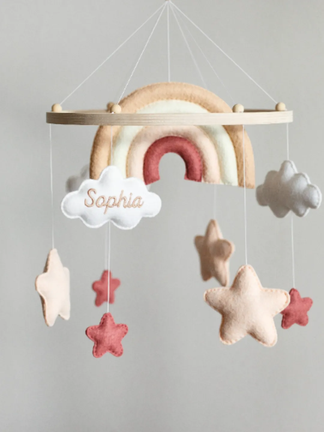 Custom Rainbow, Stars and Cloud Baby Mobile - Handcrafted, Soft Felt Nursery Decor