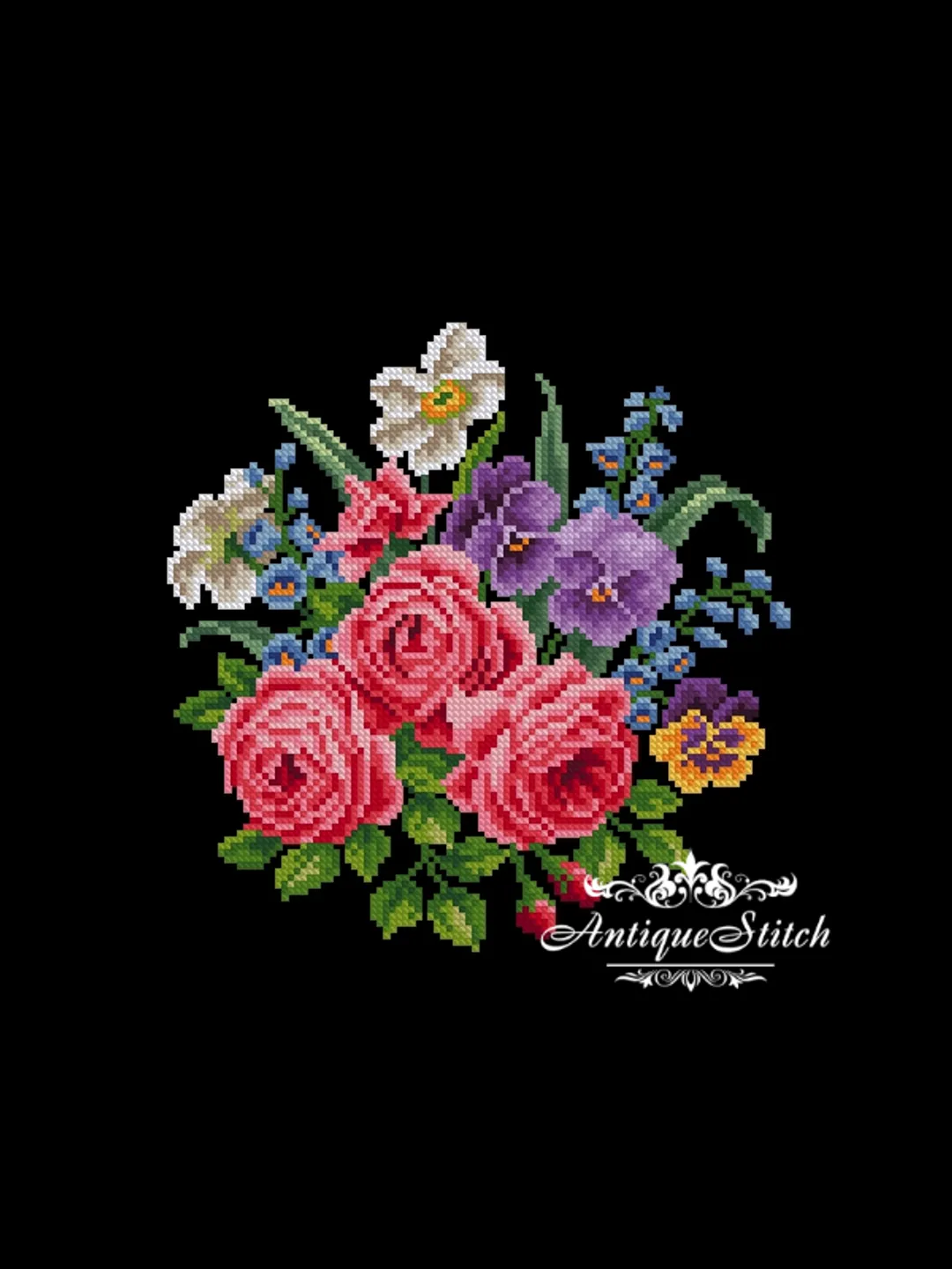 Berlin Woolwork Bouquet 92 Flowers Vintage Cross Stitch Pattern
