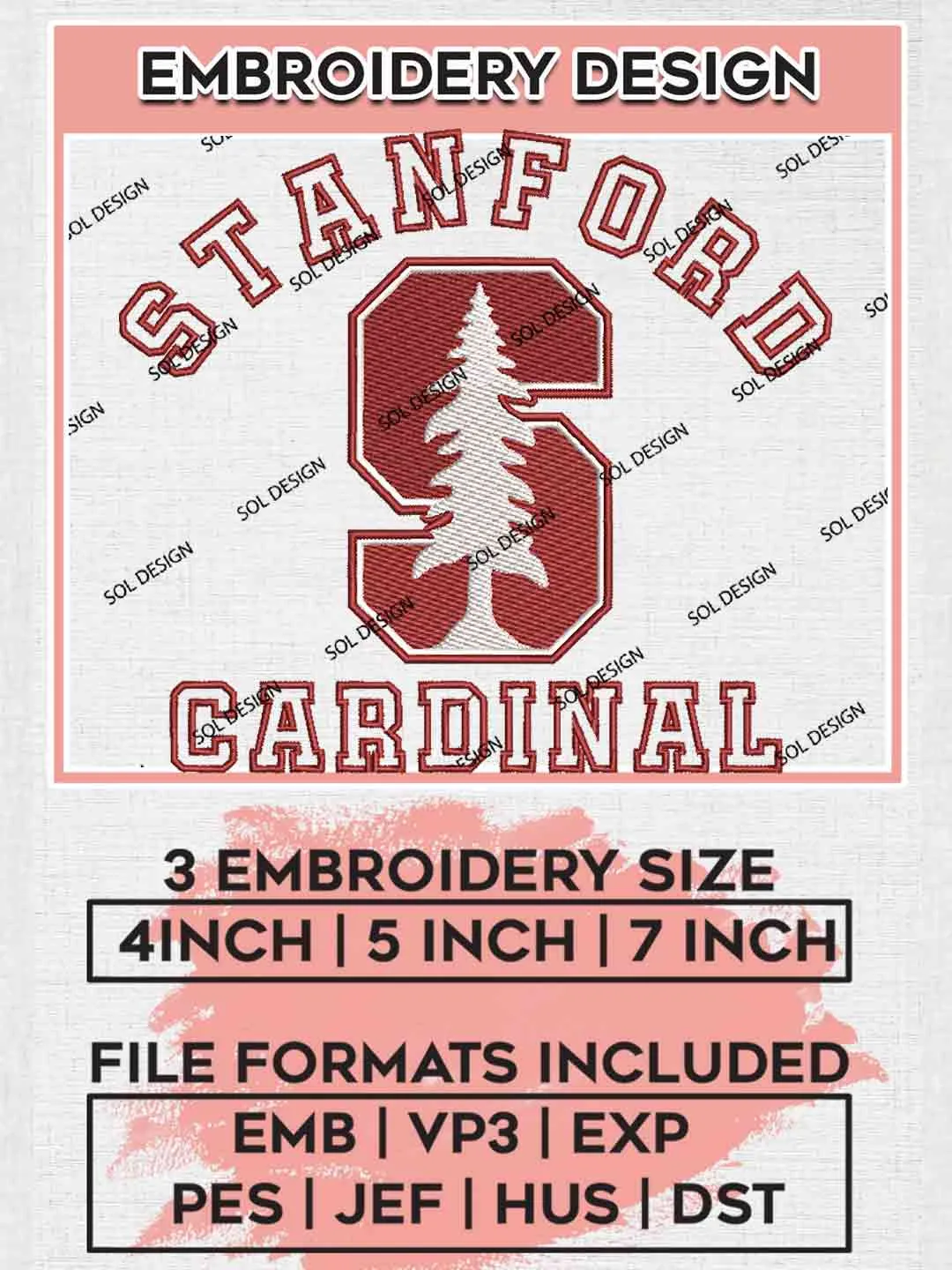 NCAA Stanford Cardinal Logo Embroidery Designs, NCAA Logo Embroidery files, NCAA Team, College Rugby Team Machine embroidery designs, Digital Download