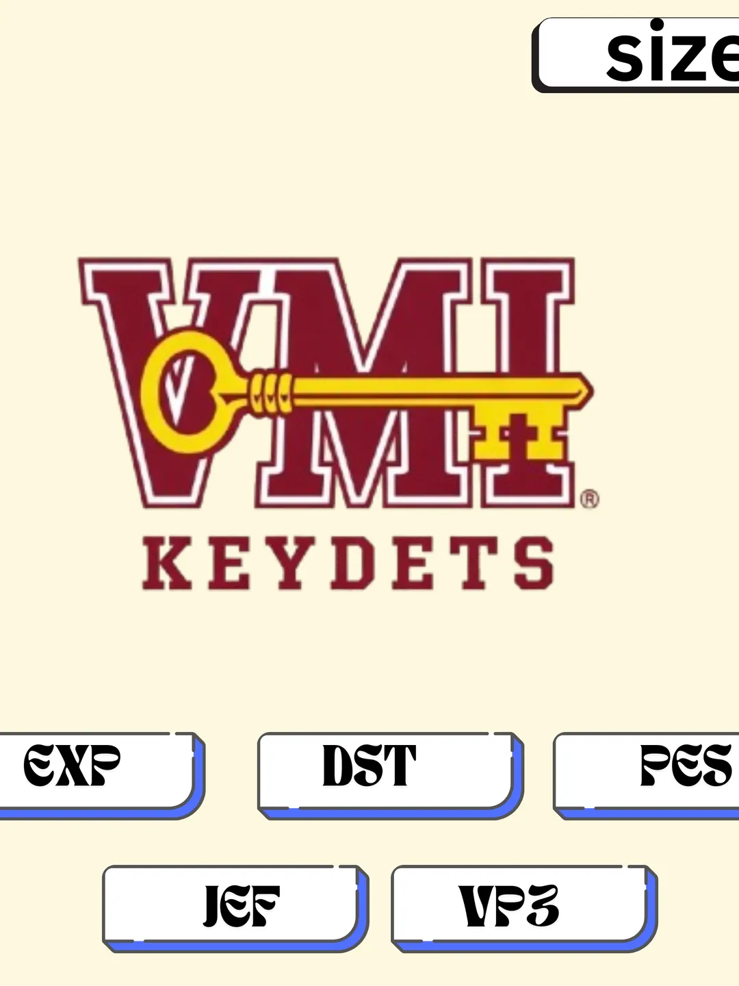 VMI Keydets Embroidery Design, NCAA College Military Institute Logo Patch, University Sports Team Stitch Template (DST, EXP, PES, JEF, VP3)