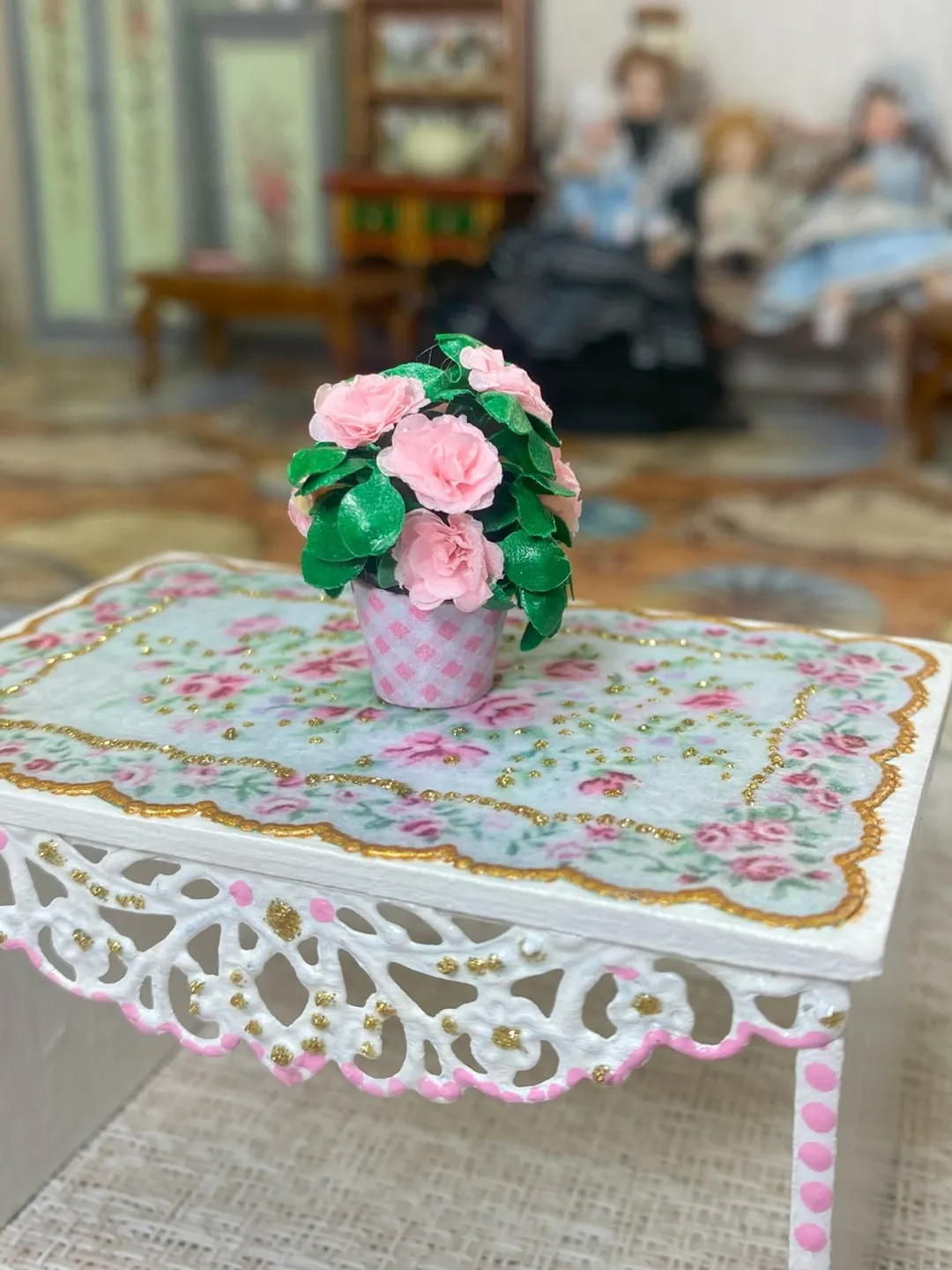 Flower in a flowerpot. miniature dollhouse. 1:12. Plant for a doll. Flowers for a doll.