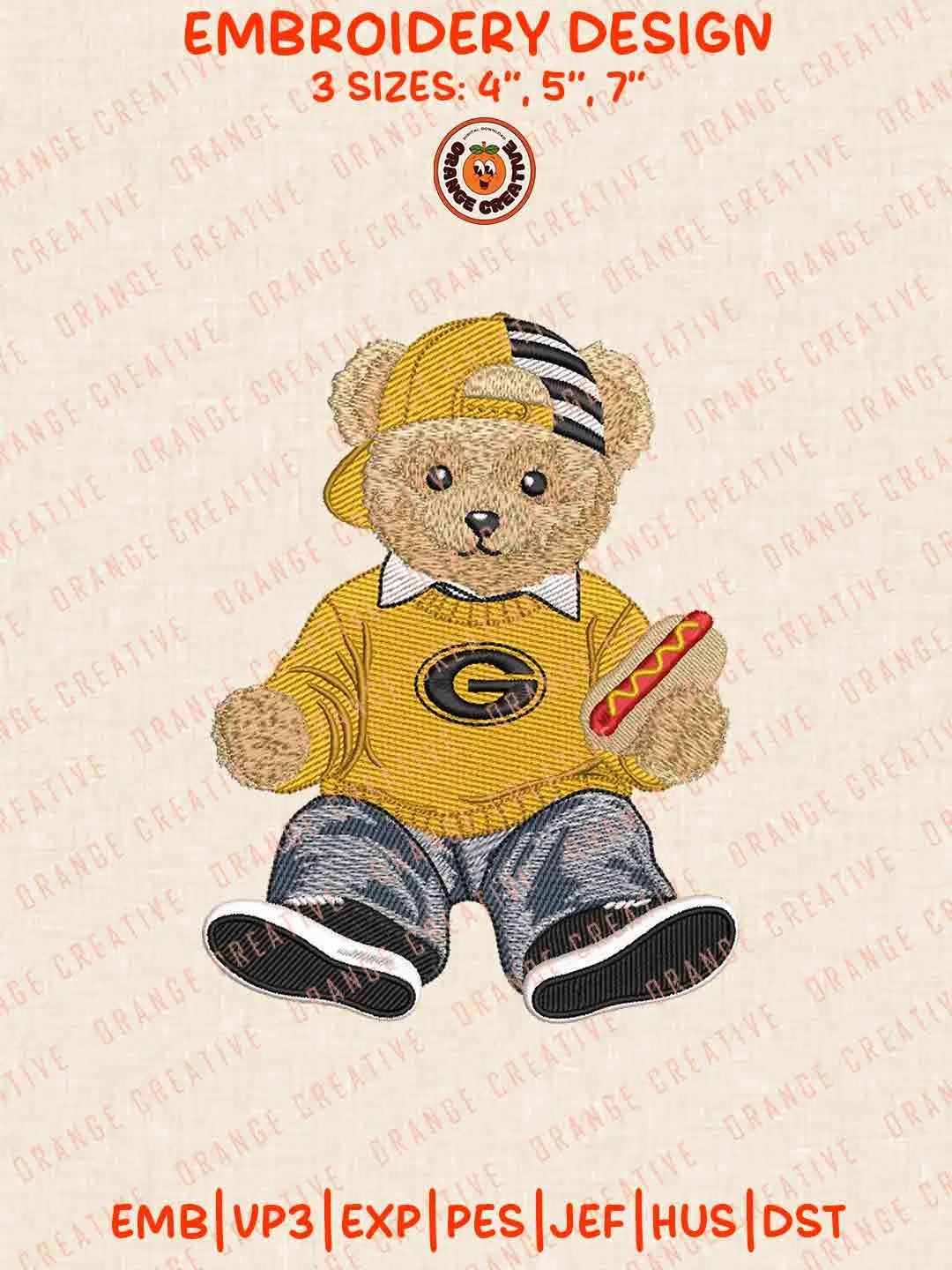 Grambling Tiger Teddy Bear Embroidery Design Files, Football Logos Embroidery Designs, Sport Machine Embroidery Files, 3 Sizes, Custom Sizes, Instant Download