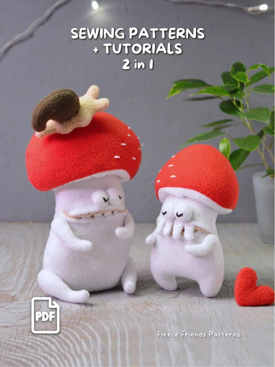Fly Agaric Mushroom & Mini Sewing Patterns, Secret Mouth Pocket, Plush Monster Duo