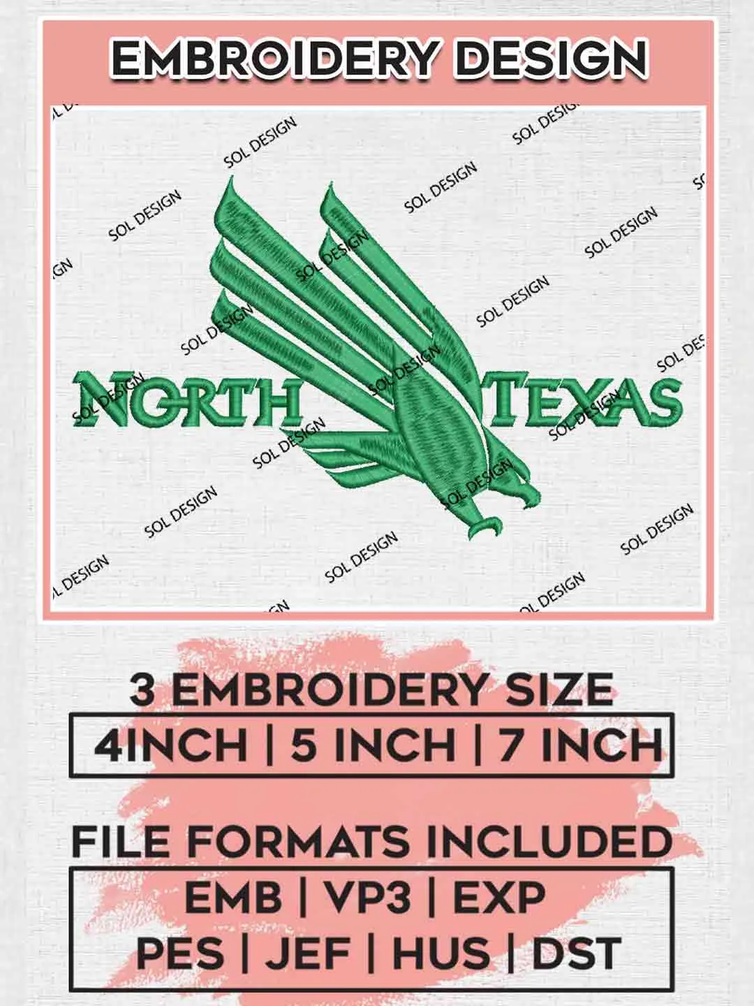 North Texas Team Logo Embroidery Designs, NCAA Logo Embroidery files, NCAA North Texas Mean Green, Machine embroidery designs, Instant Download