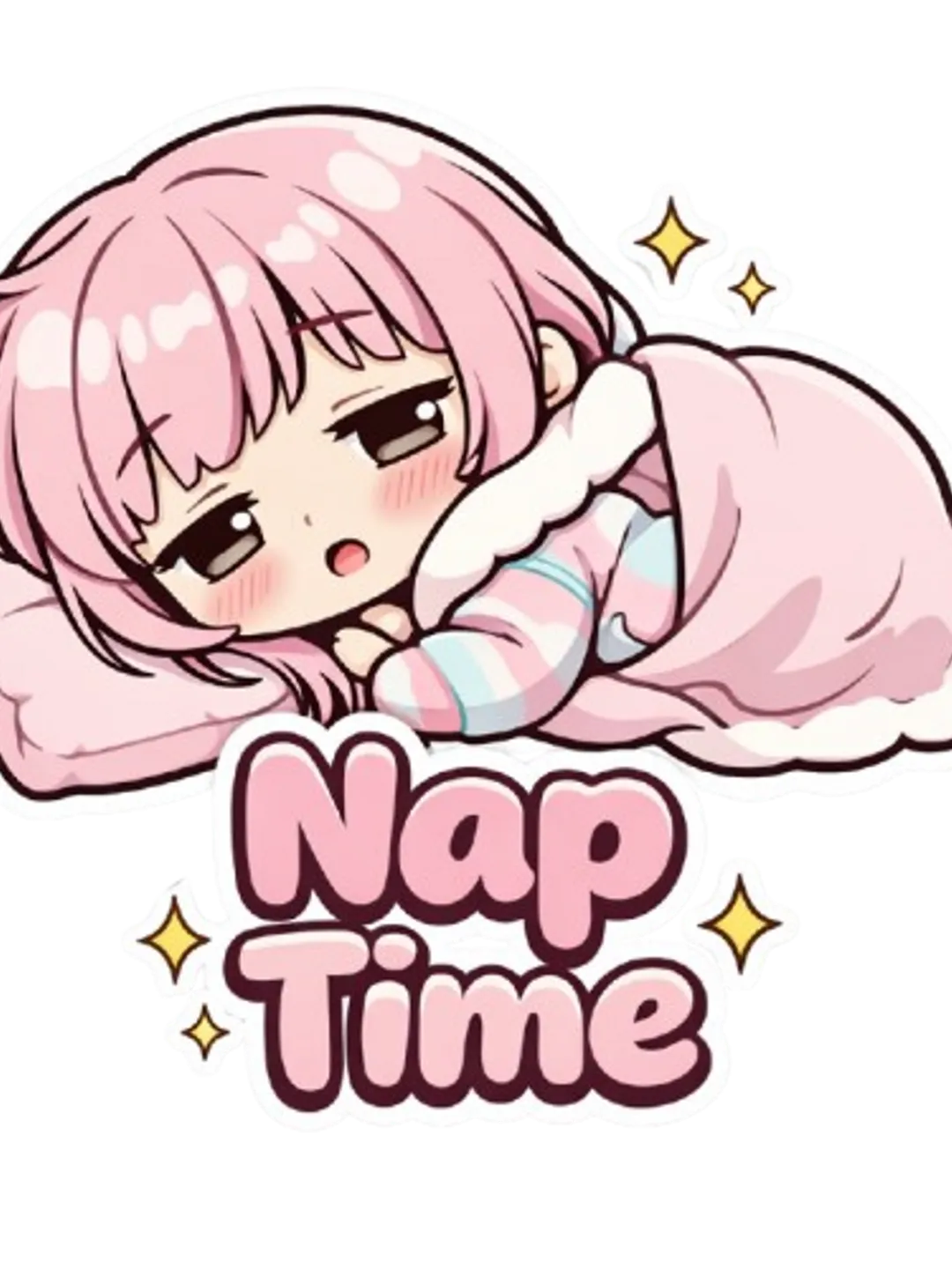 Pastel Kawaii Nap Time Sticker – Lazy Chibi Girl