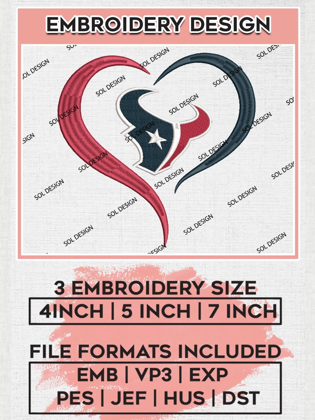 Houston Texans Embroidery Design Files, NFL Texans, NFL Embroidery Designs, NFL Houston Texans Machine Embroidery Design, Digital Download